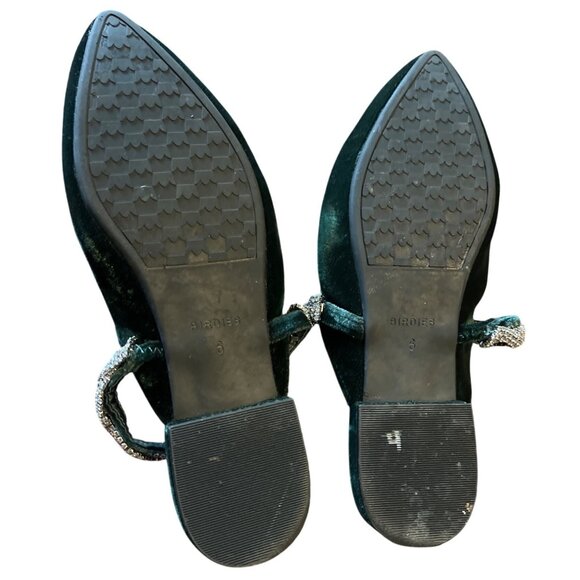 Birdies The Swan Velvet Gem Bracelet Flats Shoes​ Mules Slides 6 Emerald Green - Picture 8 of 8